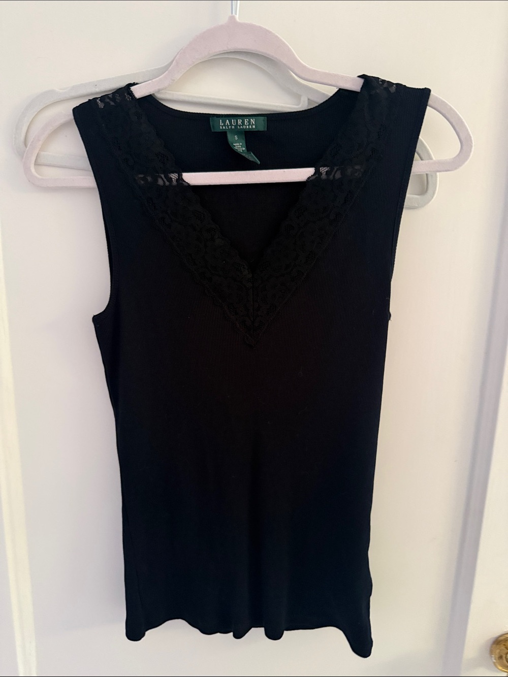 Lauren Ralph Lauren Black Sleeveless Tank with Lace V-Neck